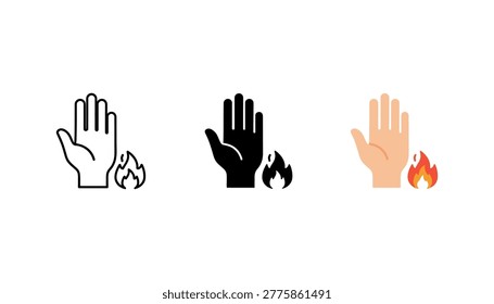 Horizontal arrangement of three hand and fire flame style