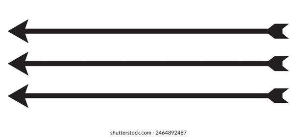 Horizontal Arrow icon collection. Long  Arrows vector set. Set of arrow icons silhouette. Long thin arrow vector. Set of different arrows, icon, cursor for web design. Large arrow vector and icon.
