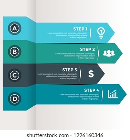 Horizontal Arrow shape Infographic illustration with icon, steps and dummy text - Vector