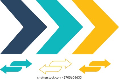 Setas Horizontais e Setas Entrelaçadas em Azul-escuro Amarelo Azul-claro Palavras-chave: seta, direção