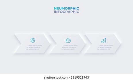 Horizontal arrows process infographic. Neumorphic design template with 3 options