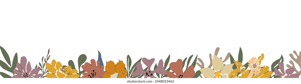 Horizontal art banner border with abstract flowers