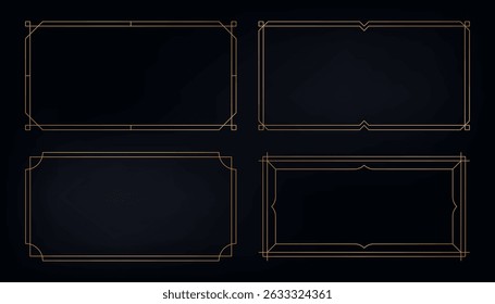 Horizontal art deco frames. Vintage decorative borders for wedding invitation card, elegant antique 1920s gold ornamental design elements. Vector frame set.