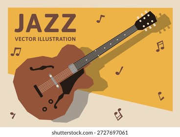 Material de fundo horizontal tamanho A. Dados de ilustração vetorial de design retro com uma guitarra eletro-acústica.