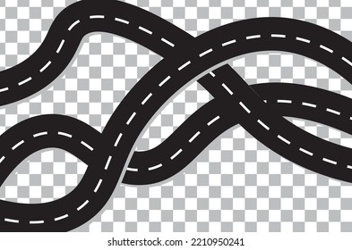 Horizontal asphalt overlap road template. Winding road vector illustration. Seamless highway marking Isolated on background. 