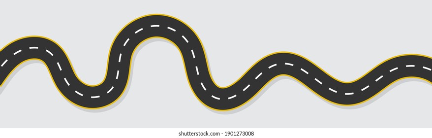 Horizontal asphalt road template. Winding road vector illustration. Seamless highway marking Isolated on background.