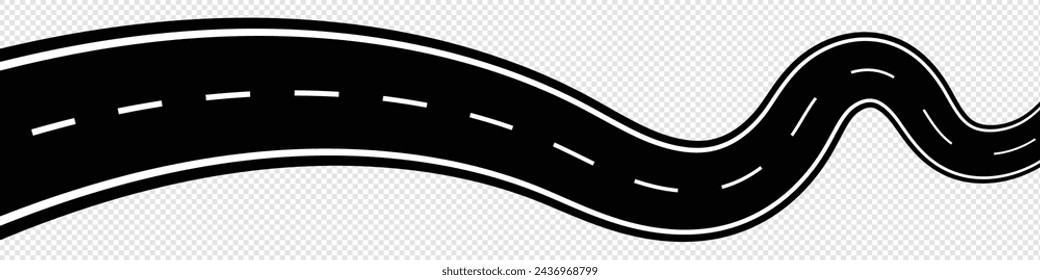 Straßenvorlage für horizontalen Asphalt. Winding Road Vector Illustration. Nahtlose Autobahnmarkierung isoliert auf weißem Hintergrund. EPS 10