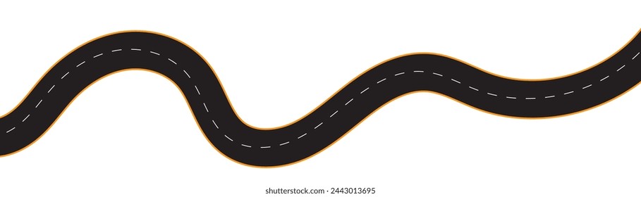 Horizontal asphalt road template. Winding road vector illustration. Seamless highway marking Isolated on background.