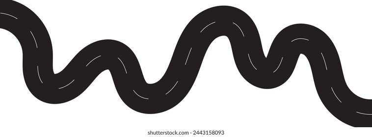 Plantilla de asfalto horizontal. Ilustración de vector de carretera sinuosa. Marca de carretera sin costuras Aislado en el fondo. Ilustración vectorial. EPS 10
