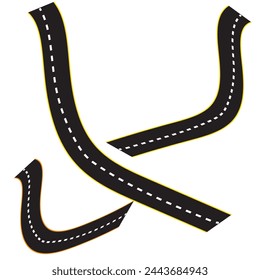 Horizontal asphalt road template. Winding road vector illustration. Seamless highway marking isolated on white background.
