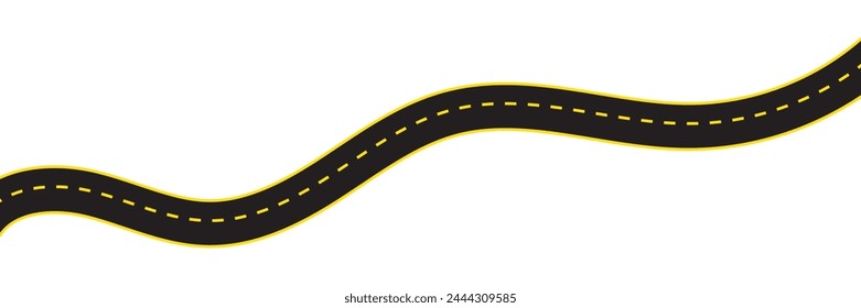 Plantilla Horizontal de asfalto. Ilustración vectorial sinuosa de la carretera. Marca de carretera sin costuras Aislado en el fondo. Carretera asfáltica vacía con señalización. Horizontal vista Aéreas.