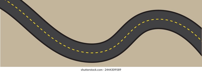 Horizontal asphalt road template. Winding road vector illustration. Seamless highway marking Isolated on background. Empty winding asphalt road with marking. Horizontal aerial view.