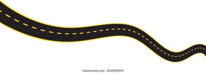 Plantilla Horizontal de asfalto. Ilustración vectorial sinuosa de la carretera. Marca de carretera sin costuras Aislado en el fondo. Carretera asfáltica vacía con señalización. Horizontal vista Aéreas.