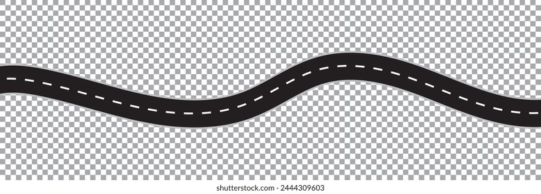 Horizontal asphalt road template. Winding road vector illustration. Seamless highway marking Isolated on background. Empty winding asphalt road with marking. Horizontal aerial view.