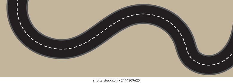 Horizontal asphalt road template. Winding road vector illustration. Seamless highway marking Isolated on background. Empty winding asphalt road with marking. Horizontal aerial view.