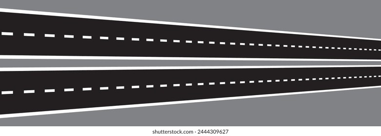 Horizontal asphalt road template. Winding road vector illustration. Seamless highway marking Isolated on background. Empty winding asphalt road with marking. Horizontal aerial view.