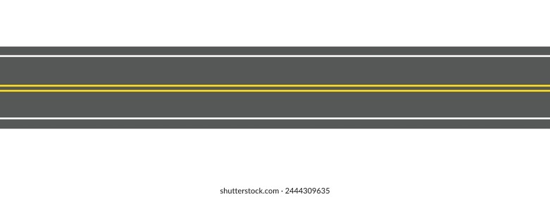 Horizontal asphalt road template. Winding road vector illustration. Seamless highway marking Isolated on background. Empty winding asphalt road with marking. Horizontal aerial view.