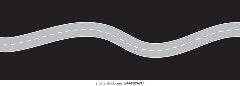 Horizontal asphalt road template. Winding road vector illustration. Seamless highway marking Isolated on background. Empty winding asphalt road with marking. Horizontal aerial view.