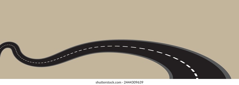 Horizontal asphalt road template. Winding road vector illustration. Seamless highway marking Isolated on background. Empty winding asphalt road with marking. Horizontal aerial view.