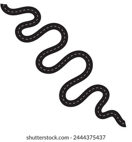 Plantilla Horizontal de asfalto. Ilustración vectorial sinuosa de la carretera. Marca de carretera sin costuras Aislado en el fondo.