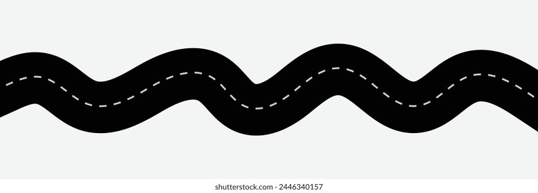 Plantilla Horizontal de asfalto. Ilustración vectorial sinuosa de la carretera. Marca de carretera sin costuras Aislado en el fondo. Plantilla de diseño de tráfico de coches. Ilustración vectorial. Archivo EPS 47. 