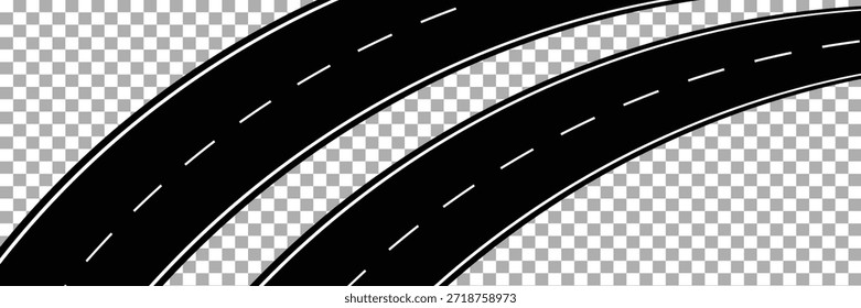 Modelo horizontal asfalto estrada. Ilustração de vetor de estrada de enrolamento. Marcação contínua da estrada isolada sobre fundo branco. EPS 10