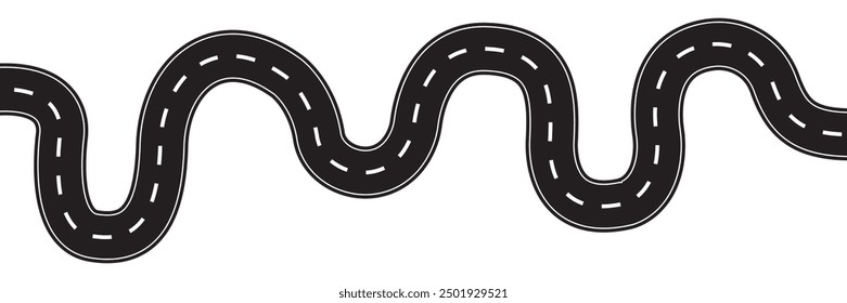 Horizontal asphalt Wavy road template. Winding  curves road vector, Seamless highway marking Isolated on white background. Seamless pattern of asphalt road. stock vector illustration.