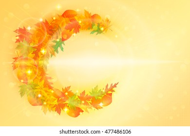 Horizontal autumn background with fallen leaves. Vector illustration.
