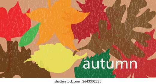 Horizontal autumn background with falling leaves. Minimal seasonal design for banner, poster, cover, social media, sale, fashion promo, or decorative header. Clean and elegant autumn vibe.