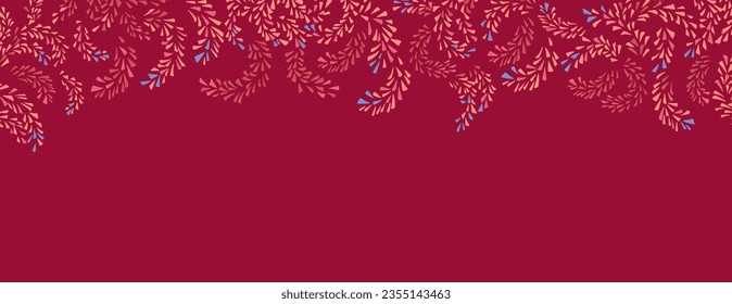 Horizontal autumn border with copy space. Frame with iunique abstract branches ornament. Suitable for email header, post in social networks, advertising, events and page cover, banner