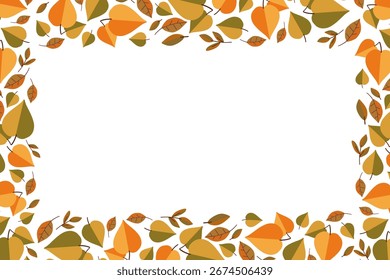 Horizontal marco de hojas de otoño con espacio de texto vacío. Colores verdes, naranjas y amarillos