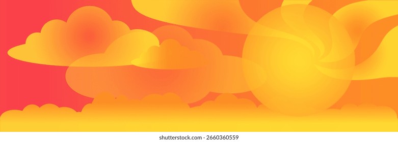 Fondo Horizontal del cielo del otoño con el espacio de la copia. Puesta de sol de Borgoña con rayos de sol amarillos. Fondo de gradiente de Vector con transición lisa carmesí y naranja. Hermoso fondo de nube moderno