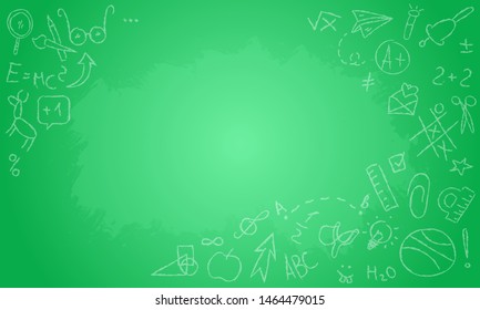 Horizontal back to school green blackboard vector template with space for text.
