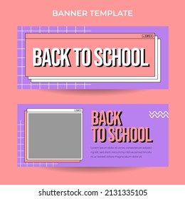 Horizontal back to school web banner template with retro computer aesthetics style