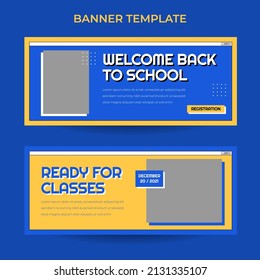 Horizontal back to school web banner template with retro computer aesthetics style