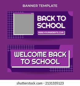 Horizontal back to school web banner template with retro computer aesthetics style