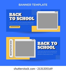 Horizontal back to school web banner template with retro computer aesthetics style