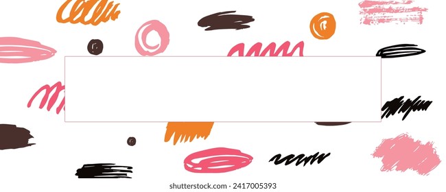 Horizontal background with abstract colored spots , blots and brush strokes. An artistic decorative frame or border with strokes and doodles. Vector illustration in grunge style