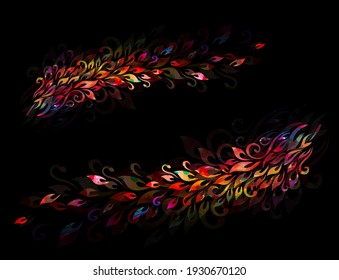 Horizontal background. Abstraction with multicolored falling leaves. Vector illustration