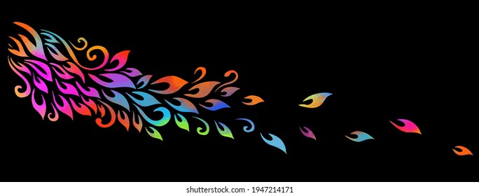 Horizontal background. Abstraction with multicolored falling leaves. Vector illustration