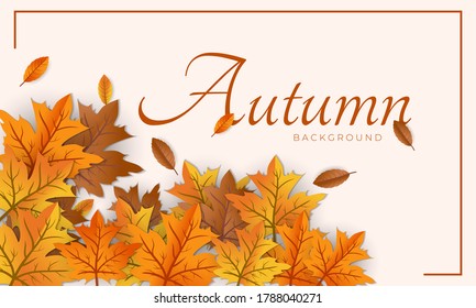 Horizontal background with autumn leaf. Background design with place for text. Perfect for social media post, banner, background and internet ads