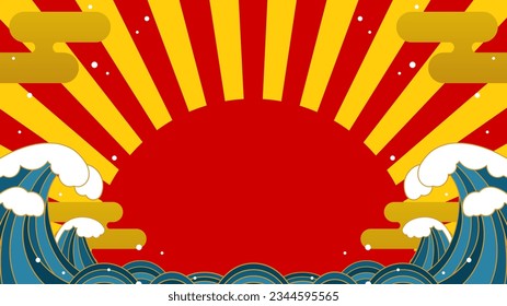 fondo horizontal con gran ola y sol