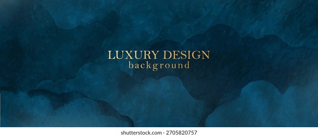 Fundo horizontal com ondas azuis, nuvens, montanhas. Mar abstrato, vista para o oceano. Elegante, chic pano de fundo, tampa, cartão, convite, design de estilo de negócios. Aquarela de fluxo azul-marinho escuro.