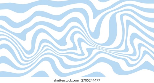 Horizontal background with blue waves in style retro 60s, 70s. Trendy minimal wavy design in pastel colors. 