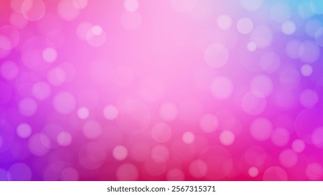 Horizontal background of bright hot pink gradient color with blurred bokeh lights. Festive empty birthday or Valentine's day banner. Vector HD template with copy space, colorful backdrop design.