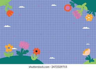 Сheckered horizontal background with bright thick colors, playful design composition.