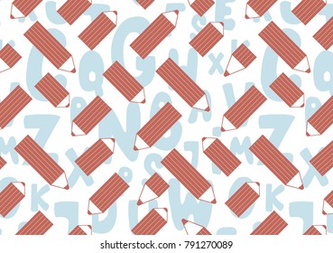 Horizontal background with cartoon pencils. Vector illustration. Album orientation.