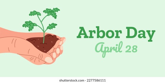 Horizontal background for celebration Arbor Day, April 28. Planting oak trees illustration. 