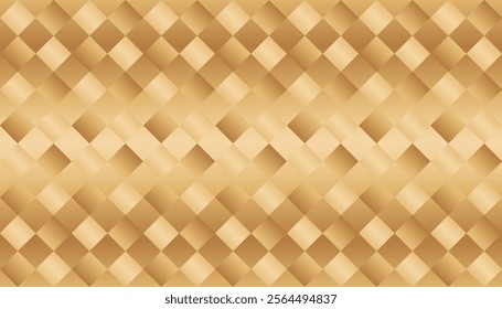 Horizontal background with checkered pattern rotated 45 degrees, entirely in gold - Gradation of champagne gold -