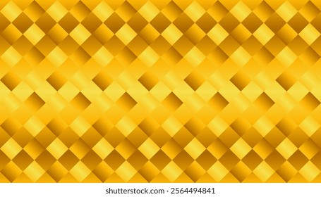 Horizontal background with checkered pattern rotated 45 degrees, entirely in gold - Gradation of yellow gold -